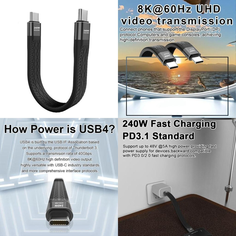 Usb4 Cable 240W Fast Charging Type C To Type C Cord 40Gbps Data Transfer Support 6935161509373