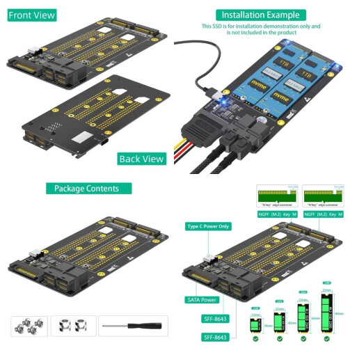 Double M.2 NVMe Solid Disk to Twin SFF 8643 Converter For Multiple Form Factor