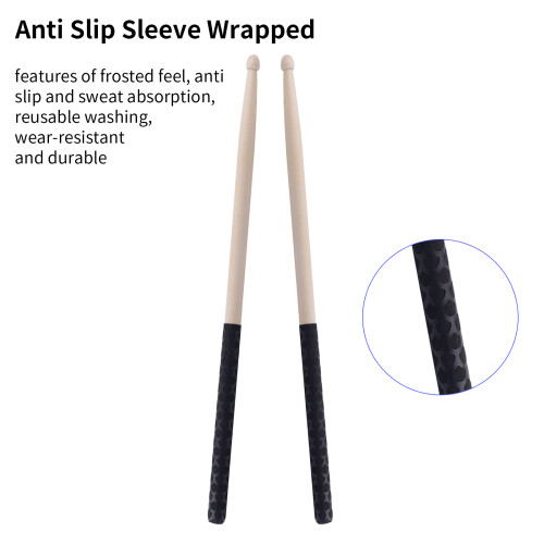 Set of 2 5A Drumsticks Maple Wood with Non-Slip Wrapped Handle Triangular Tip 1