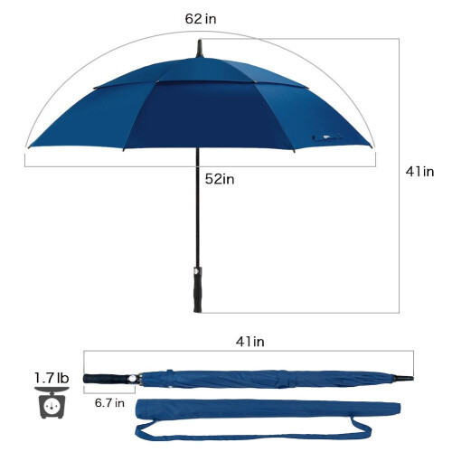 Stick Umbrella Windproof Double Canopy Design Vented Automatic Open Oversized Golf Extra Large Canopy Waterproof Durable Frame For Daily Use
