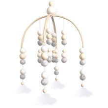 Giostrina per cameretta con cerchi in legno, ideale per lo sviluppo sensoriale e motorio, dai colori vivaci, leggera e resistente.