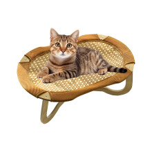 Cat Cooling Mat Elevated Cat Lounger Rattan Pod 59x38x20.5 Cm Detachable Cushion