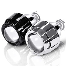 Led Angel Eyes 2.5 Inch Universal BiXenon HID Projector Lens, Silver/Black Shroud, H1/H4/H7 Compatible, 2 Pcs