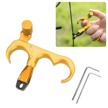 Aluminum Alloy 3 Finger Hand Held Bow Release 120LBS Gold