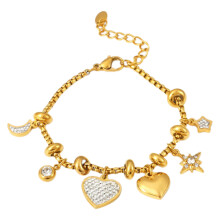 Women's Gold Charm Bracelet Featuring Moon and Heart-gold