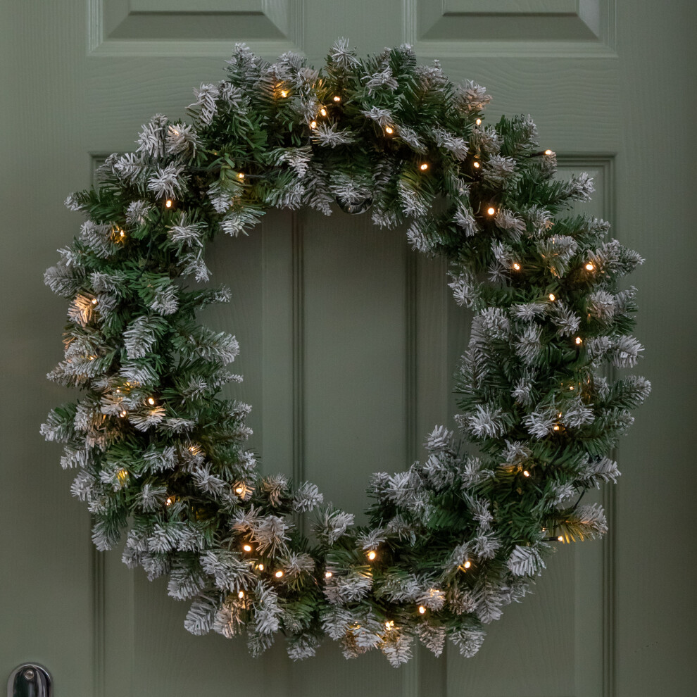 Samuel Alexander 60Cm Snow Tipped Christmas Wreath With 50 Warm Leds And 160 Bullet Tips White