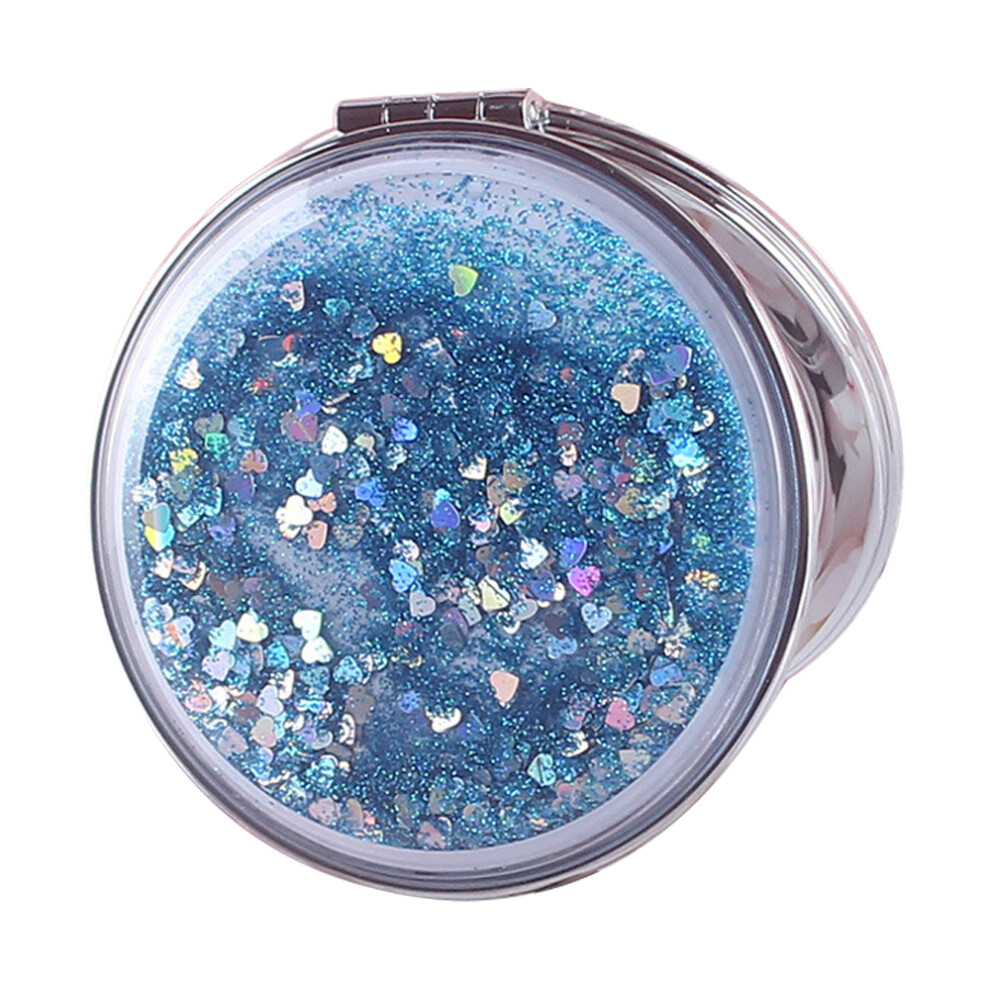 Double-sided Mirror, Portable Compact Makeup Mirror with Quicksand Makeup Mirror for Glitter Foldable Hand Mirror, Gift for Women (ABS and Glass)