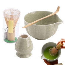 Matcha Tea Set with Glazed Bowl and Whisk, Complete Japanese Matcha Making Kit for Ceremony