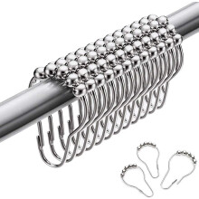 Double-Sided Design Shower Curtain Hooks, Set Of 12, Heavy-Duty Stainless Steel, Silver, Polished Finish, Rust-Proof, Smooth-Glide Mechanism, Perfect