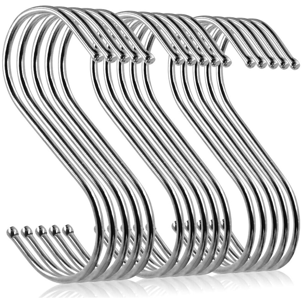 Rust-Proof Stainless Steel S-Shaped Hooks, 15 Heavy Duty Hangers For Kitchen, Bathroom, Garage Storage, Easy To Install, Space-Saving Solution 9128293173926