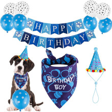Parfait pour une fête d'anniversaire d'animal de compagnie ! Ensemble chapeau, bandana et foulard triangulaire pour chien, avec chapeau résistant