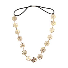 Schoene elastisches Haarband Stirnband von goldenem ausgehoehlten metallic Rose Design