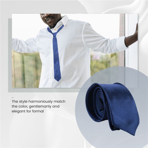 Polyester Narrow Neck Tie Skinny Solid Dark  Thin Necktie for Men (2inch Max Width) 2