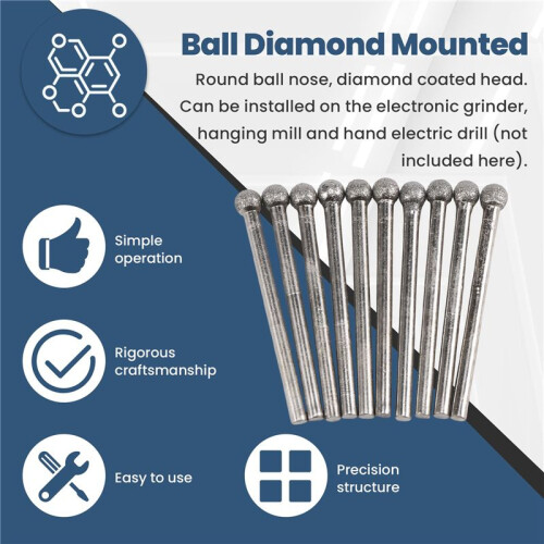 10 Pcs 5mm  Nose 3mm Shank Diamond Mounted Point Grinding Bits 2