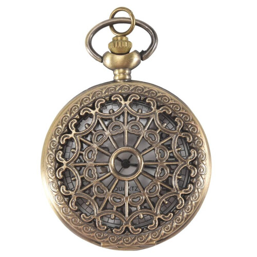 Retro Antique Bronze Spiderweb Pattern Pocket Watch Quartz Clock Necklace Pendant 1