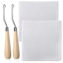 2Pcs Blank Rug Hooking Mesh Hook Canvas Kit with 2 Pcs Wooden Bent Crochets for DIY Rug (19X19 Inch)