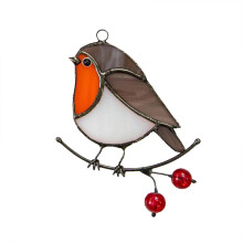 Hangende Veelkleurige Vogels op Draad Hoog Gebeitst Acryl Suncatcher Window Panel Home Room Decor-Sitting Robin