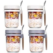 4 Stuks Overnight Oats Containers met Lepels Luchtdichte Havermout Overnight Oat Potten met Maatmarkeringen