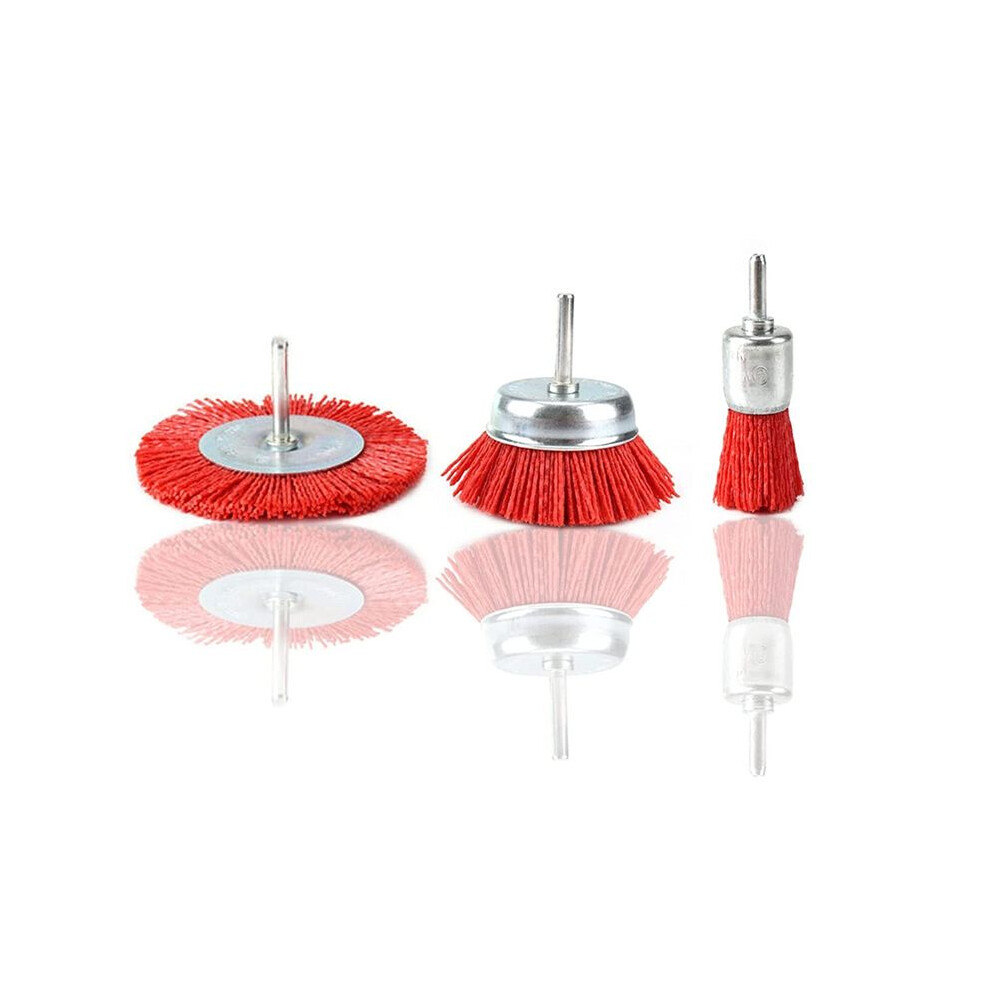 3 Piece Nylon Filament Abrasive Wire Brush Wheel & Cup Brush Set With 1/4 Inch Shank For Removal Of Rust/Corrosion/Paint 6032659094592