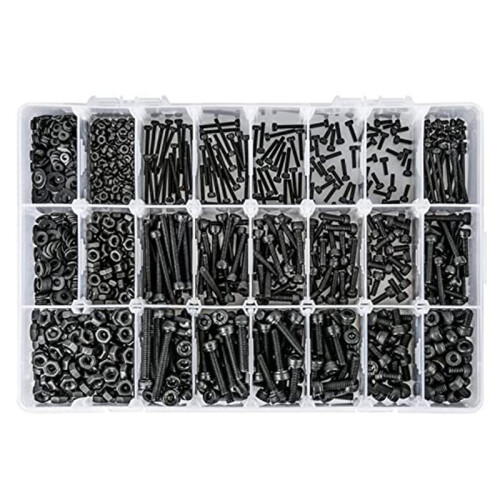 1260PCS Metric Bolt Assortment M2 M4, 21 Sizes Screws Nuts and Hex Socket  Cap Machine Kit Black 2