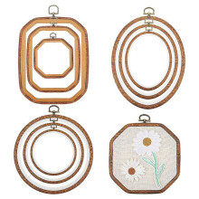 9Pcs Embroidery Hoops Imitated Wood Display Frame Circle Oval Octagonal for Art Sewing and Hanging Ornaments Decor