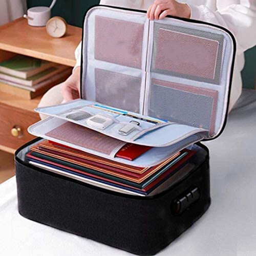 Important File Pocket Holder,Document Organizer Box,Oxford Waterproof Document Storage Bag with Safe Code Lock (Black) 2