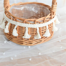 Woven Storage Basket and Ribbon Wedding Flower Girl Baskets Wicker Rattan Flower Basket for Home Garden Decor