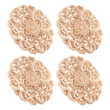 4Pcs Wooden Carved Onlay Applique Unpainted Wood Applique Vintage European Style Carved Decal for Furniture Decoration
