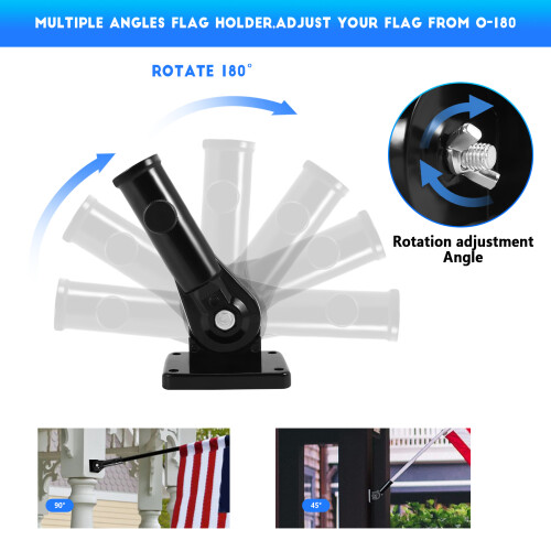 Flag Pole Holder Mounting Bracket Adjustable Flagpole Rod Hitch Bracket Multi-Position Flag Pole Mounting Bracket,Black 2