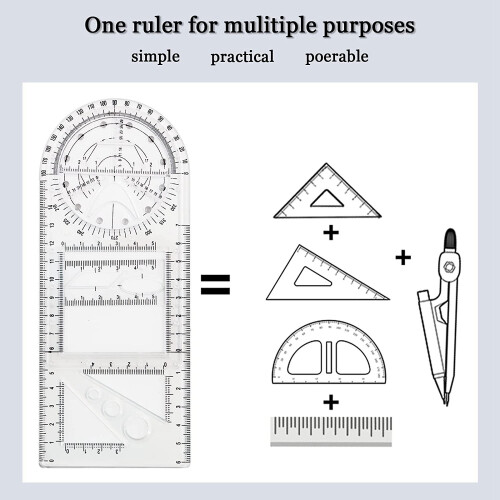 4 Pcs Multifunctional Geometric Ruler Drawing Tools Plastic Ruler Set Mathematics Measuring Circle Drawing Rulers 2