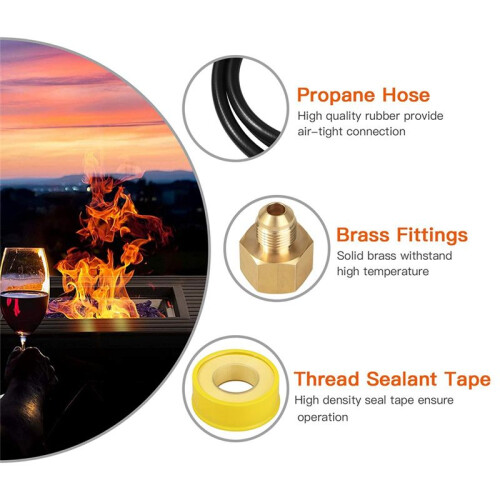 Burner Connection Kit, Propane Fire Pit Replacement with 1/2In Control Valve Key Set, Adjustable Pressure Regulator Hose 2
