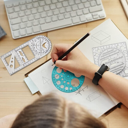 4 Pcs Multifunctional Geometric Ruler Drawing Tools Plastic Ruler Set Mathematics Measuring Circle Drawing Rulers 1