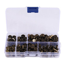 90 Sets Chicago Screws Assorted Kit, 6 Sizes of Round Flat Leather Rivets Metal Screw Studs for DIY Leather B