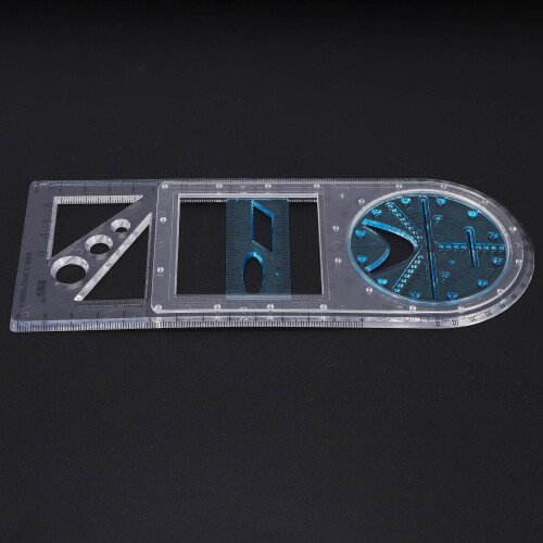 2 Pcs Multifunctional Geometric Ruler Plastic Circle Drawing Tool Drafting Templates Clear Graphic Design Tools 2