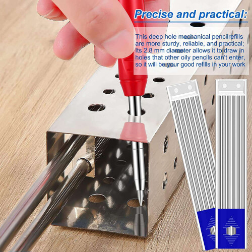 60 Pcs 2.8 mm Solid Silver Streak  Pencil Refills for Carpenter Mark Pencils Deep Hole Mechanical Pencil 2