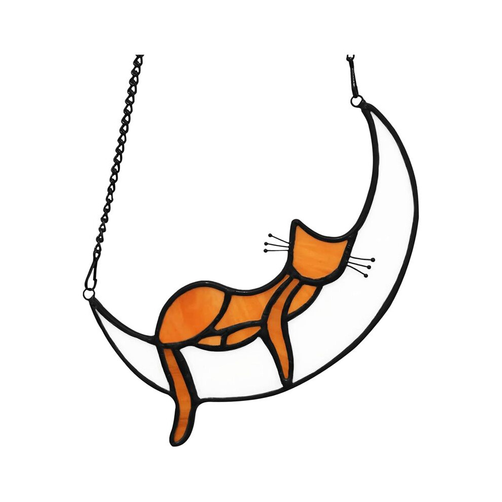 Orange Cat Decor Gifts For Cat Lovers, Stained Glass Window Hangings Sleeping Cat Suncatcher For Window 6032659000982