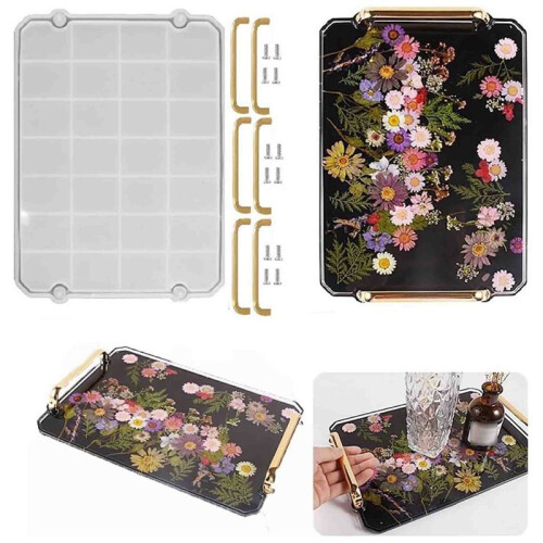 Tray Mold with Gold Handles, Rectangle Silicone fo 2