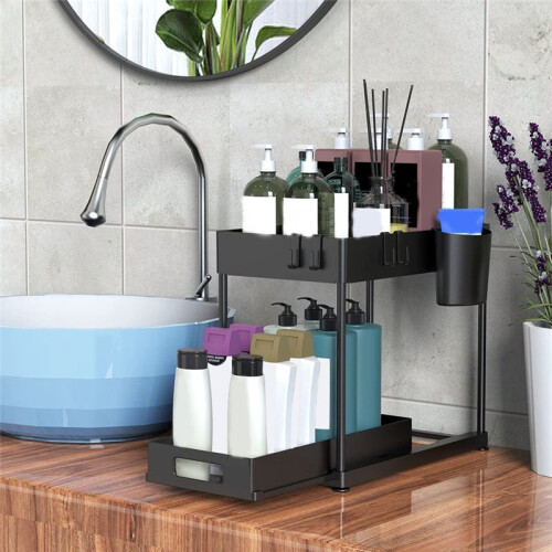 Kitchen Organizer Table Top Double-Layer Pull-Out Shelf Cabinet Pull-Out Sink Rack 2