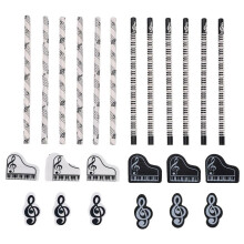 Music Pencils Music Note Pencil with Music Themed Erasers Wood Pencils Bulk Keyboard Fun Pencils Erasers Gift (24 Pcs)