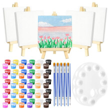 Lienzo y Caballete con Paleta de Colores y Pinceles, el Juego de Pintura de 82 Piezas Incluye un Pequeño Lienzo de Pintura de 4x4 Pulgadas