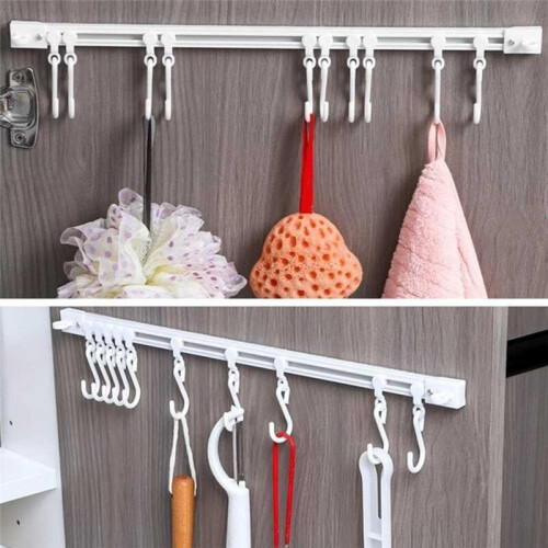 Multifunctional Slide Rail Hook, Adhesive Wall Hooks Rack, Space Saving Utensil Rack No Drilling Wall Mount Accessory 2