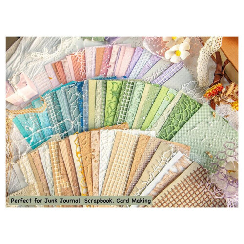 96 Sheets Textured Scrapbook Paper and Mesh Fabric Assorted Set,6 Pack Mixed Special Paper for Scrapbooking Planner 2
