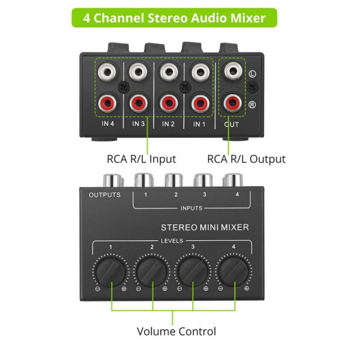 4 Channel Passive Mixer Compact Musical Instrument CD Player Computer Stereo Hub Mixer 2