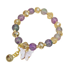 Trendy Butterfly Charm Bracelet Crystal Beads and-purple green