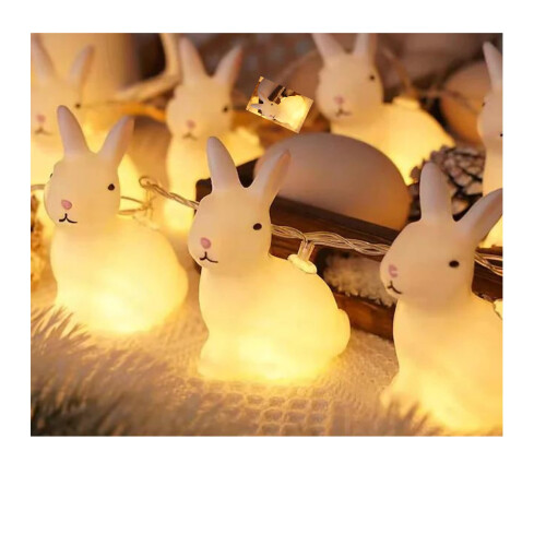 Easter Bunny String Light 10Ft 10LEDs Battery Operated Rabbit Shaped String Lights With Remote Timer Spring Decor