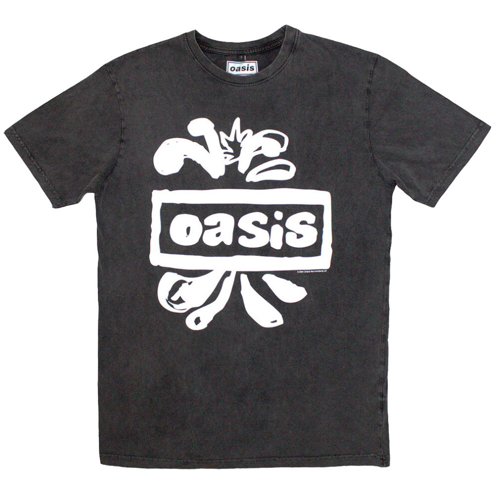 Oasis Logo Splat Stone Wash Charcoal Grey Large T-Shirt NEW - Image 3
