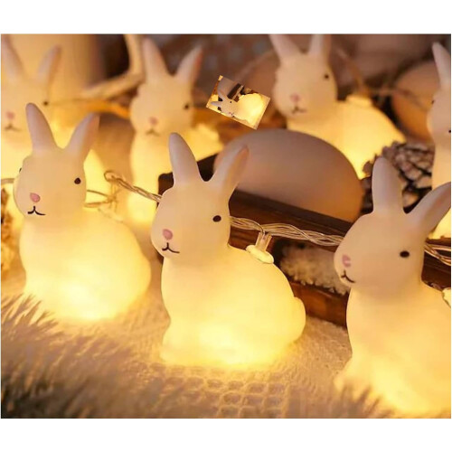 Easter Bunny String Light 10Ft 10LEDs Battery Operated Rabbit Shaped String Lights With Remote Timer Spring Decor 1