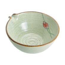 Japanese Ceramic Matcha Bowl with Floral Design and Easy Pour Spout, Handcrafted Soup Dish