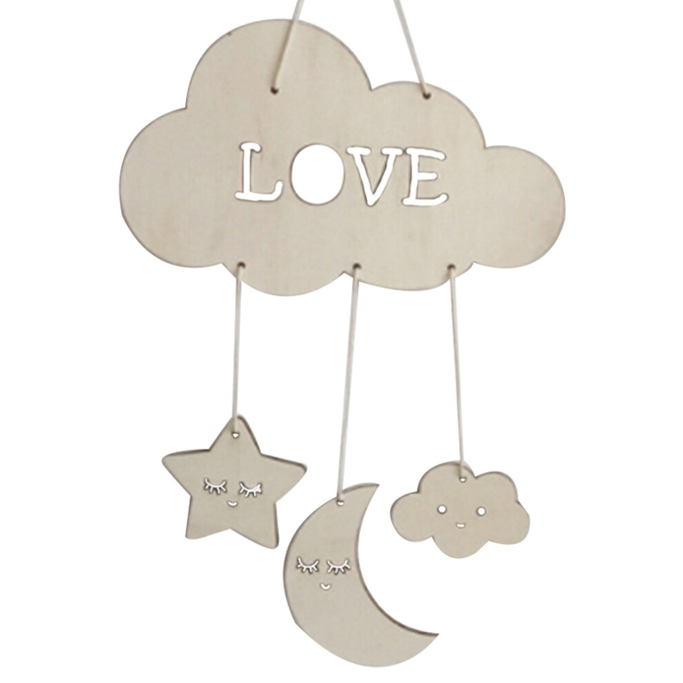 Wooden Bead Tassel Pendant for Kids Room Decor, Moon Star Decorative Hanging with Rope & Wooden Beads, Nursery Room Wall Art Photography Props, Childr