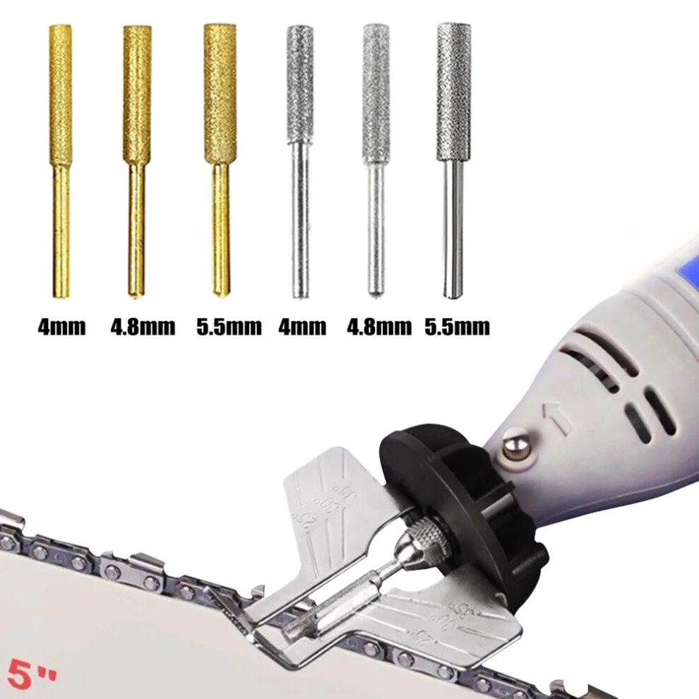 6Pcs/Set Diamond Coated Cylindrical Burr 4/4.8/5.5Mm Chainsaw Sharpener Stone File Chain Sharpening Carving Grinding Tools Kits 6935161421668